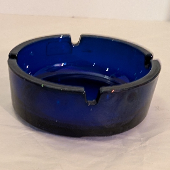 Vintage Cobalt Blue Glass Ashtray - Pasabahce Turkey - 4 Slots - 4.25 inches - Picture 3 of 8